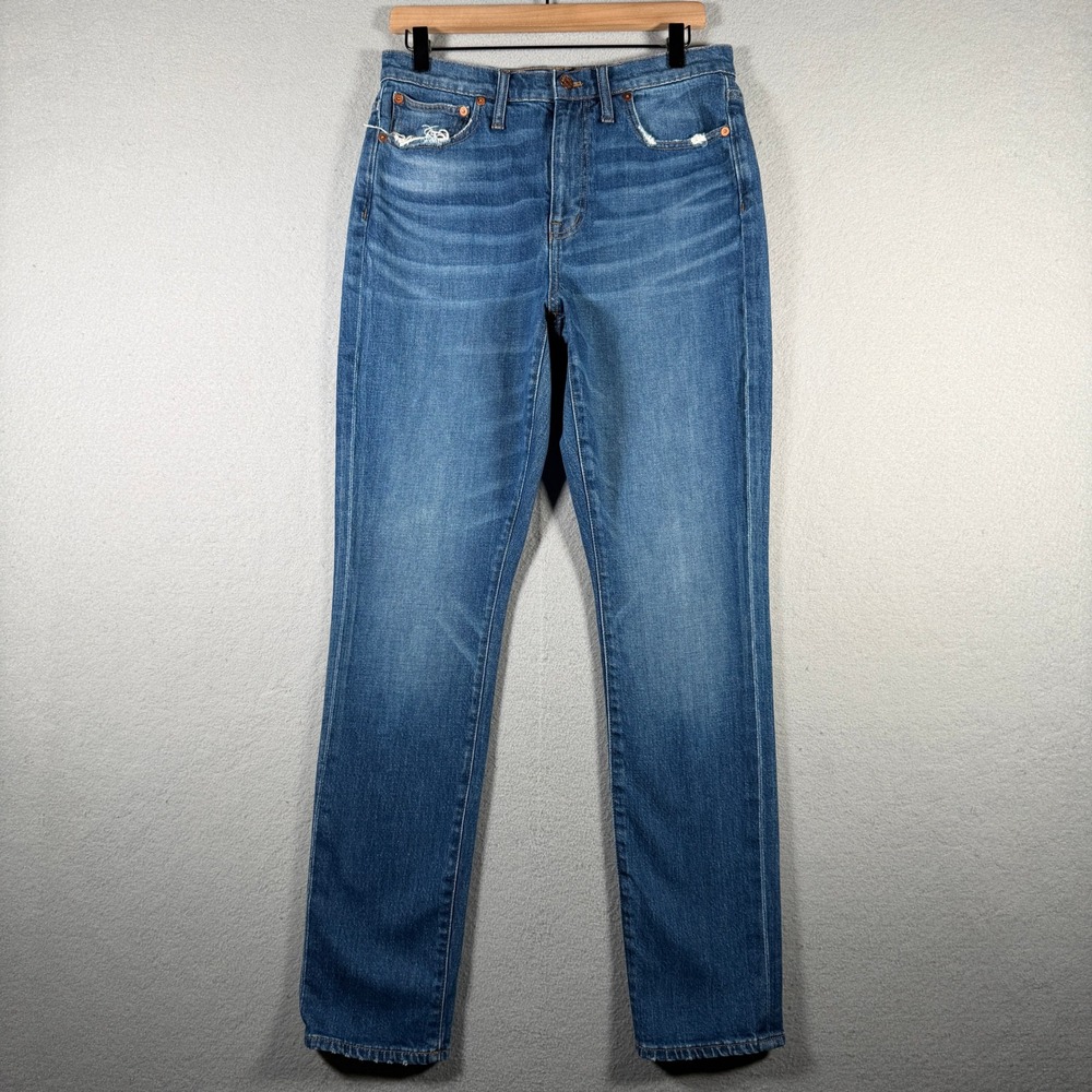 Madewell High Rise Slim Boyjean Blue Distressed Denim Jeans Size 28